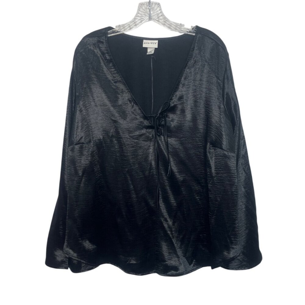 Ava & Viv Satin Shirt Blouse Womens‎ XXL Black New WOT